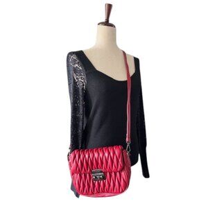 Badgley Mischka Quilted Shoulder Bag Vegan Leather Red